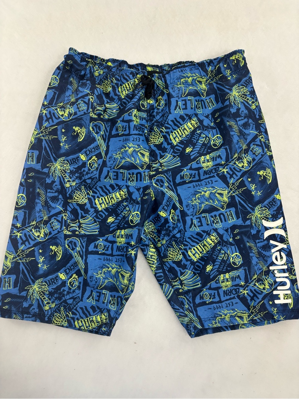 Hurley Blue and Neon Yellow Boys' Graphic Swim Trunks B071